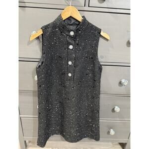 ZARA Midi Tweed Knit Sequins Dress with Rhinestones Buttons Black M Party NEW